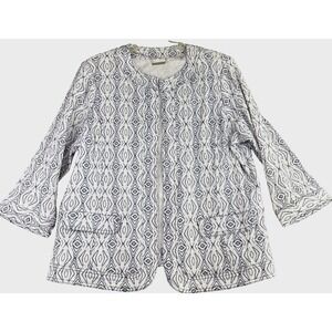TanJay Jacket Women's 18W Blue White Jacket Gauzy Tribal Print Blazer Preppy VTG